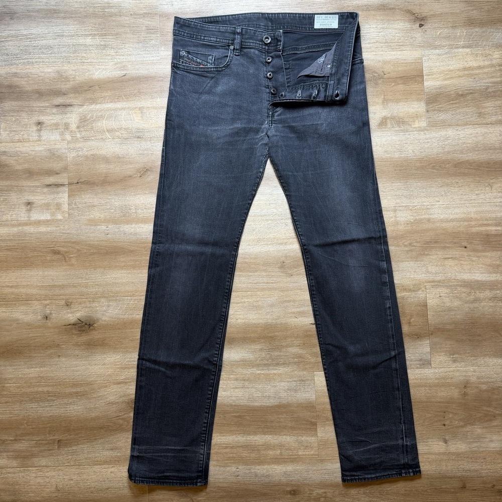Diesel Buster Jeans Men 30x32 Black Slim Tapered Stretch Dark Wash Denim 0886Z